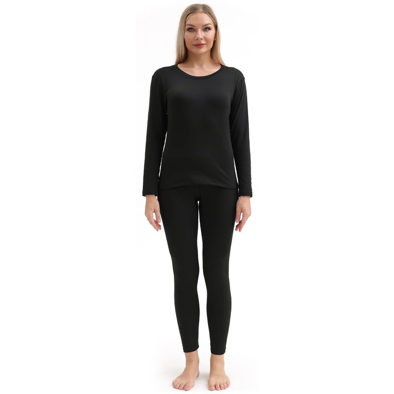 PISIQI Thermal Underwear Women Ultra-Soft Long Johns Set Base Layer Skiing Winter Warm Top & Bottom Black - Image 2